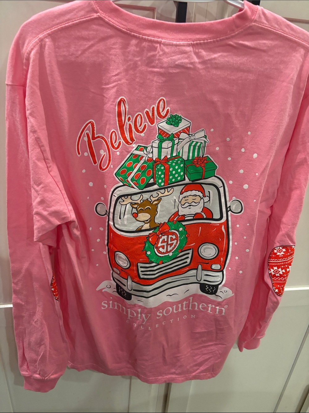 Simply Southern Pink Holiday 'Believe' Graphic Long Sleeve